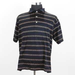 Alan Flusser Mens Large Cotton Striped Golf Short Sleeve Polo Shirt Black